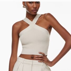 Aritzia Babaton Sculpt Knit Criss Cross Cropped Tank Matte Pearl